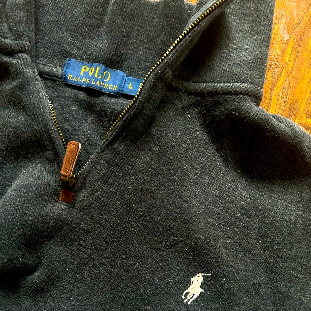 Men’s POLO by Ralph Lauren 1/4 zip sweater graphite size L